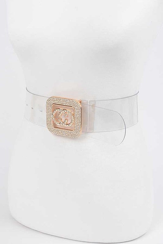 Crystal Logo Buckle Clear Transparent Belt