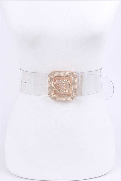 Crystal Logo Buckle Clear Transparent Belt