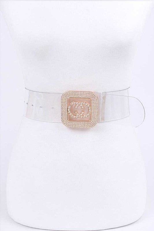 Crystal Logo Buckle Clear Transparent Belt