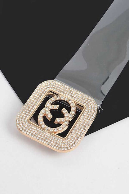 Crystal Logo Buckle Clear Transparent Belt