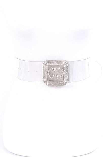 Crystal Logo Buckle Clear Transparent Belt