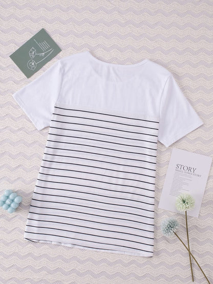 Striped Round Neck Short Sleeve T-Shirt