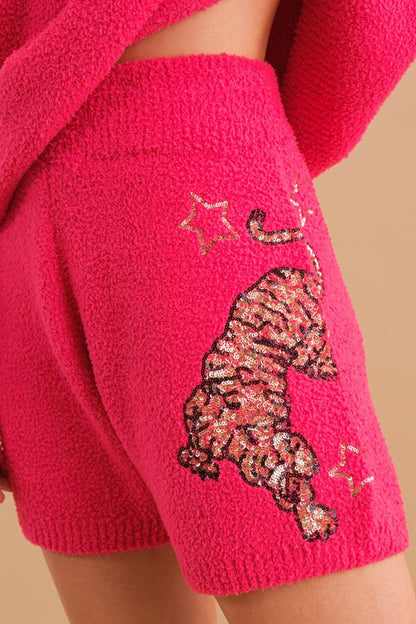 Fuchsia Cozy Soft Knitted Tiger Star Lounge Set