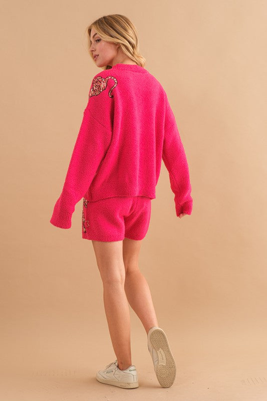 Fuchsia Cozy Soft Knitted Tiger Star Lounge Set