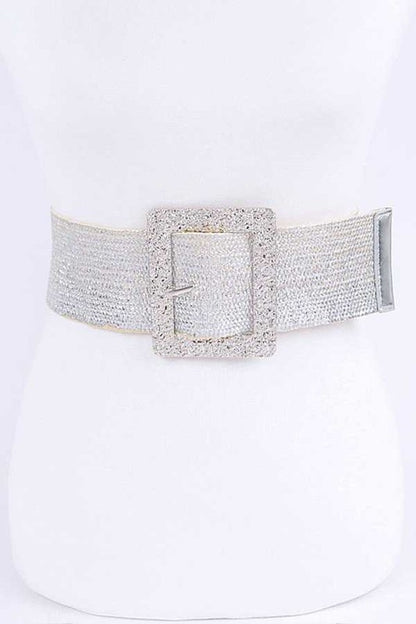 Square Buckle Faux Straw Elastic Belt