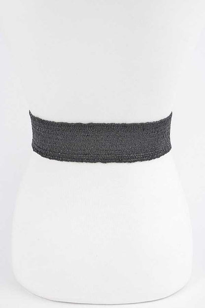 Double Buckle Faux Straw Elastic Belt