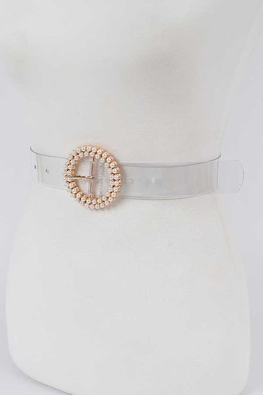 Pearl Studs Buckle Transparent Clear Belt