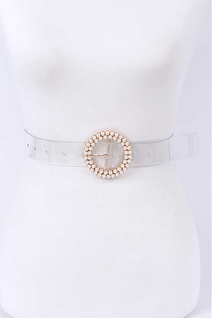 Pearl Studs Buckle Transparent Clear Belt