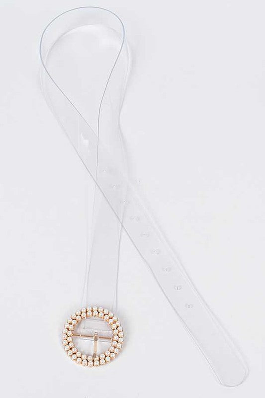 Pearl Studs Buckle Transparent Clear Belt