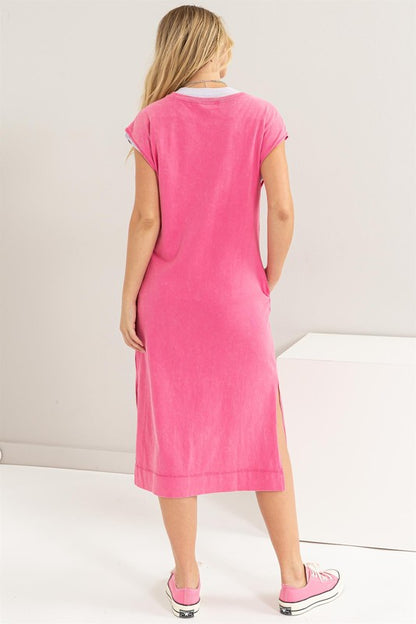 Pink Casual Comfy Sleeveless Midi Dress