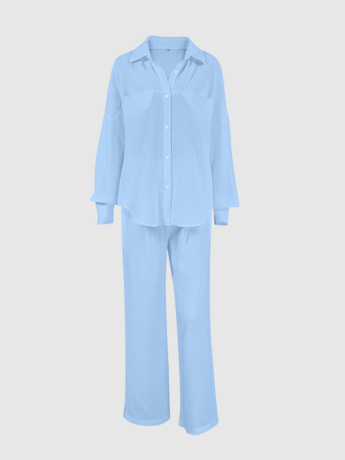 Texture Button Up Long Sleeve Shirt and Pants Set