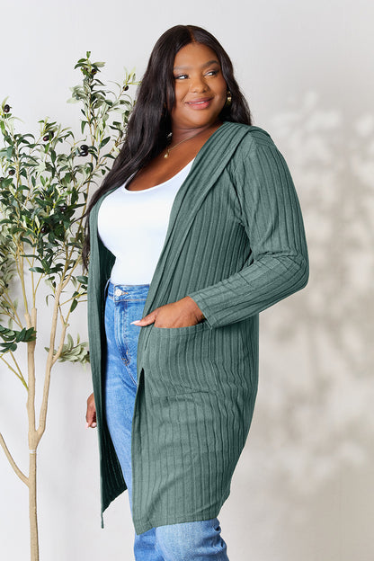 Black Bae Full Size Hooded Sweater Cardigan