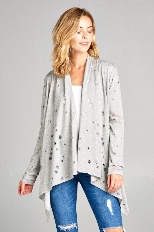 PLUS DISTRESSED CASCADE CARDIGAN