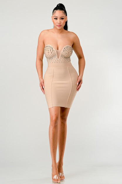 Cream Betting on you casual embellished bandage dress