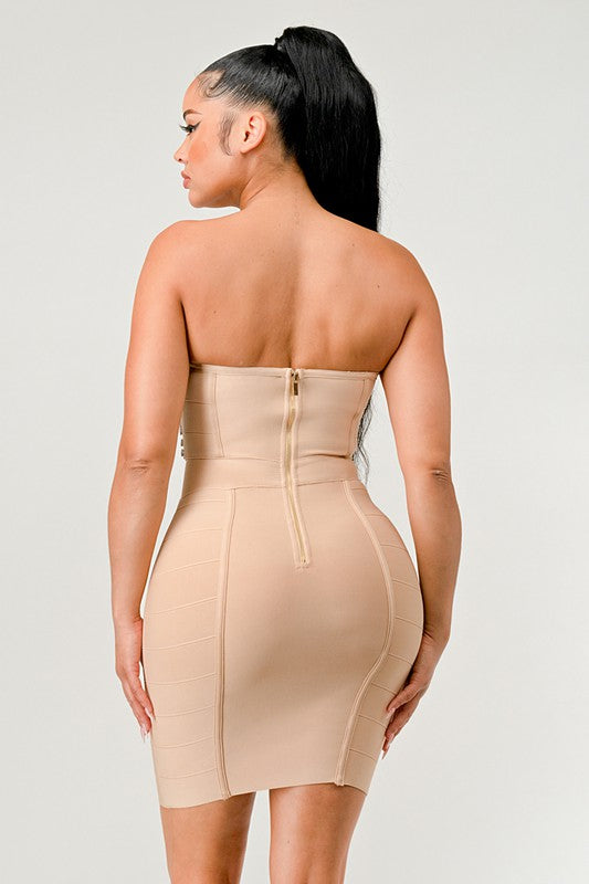 Cream Betting on you casual embellished bandage dress