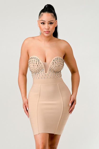 Cream Betting on you casual embellished bandage dress