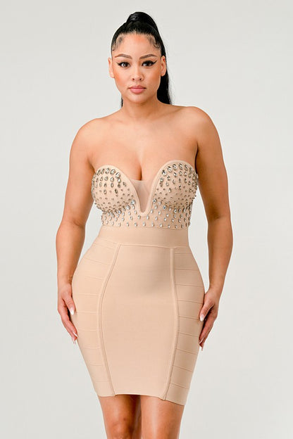 Cream Betting on you casual embellished bandage dress