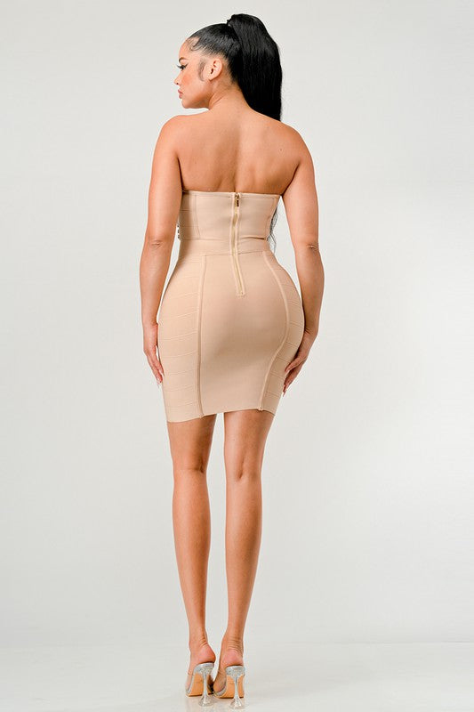 Cream Betting on you casual embellished bandage dress