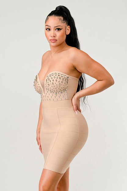 Cream Betting on you casual embellished bandage dress