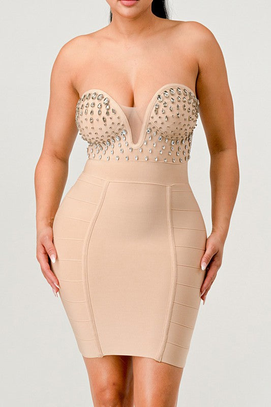 Cream Betting on you casual embellished bandage dress