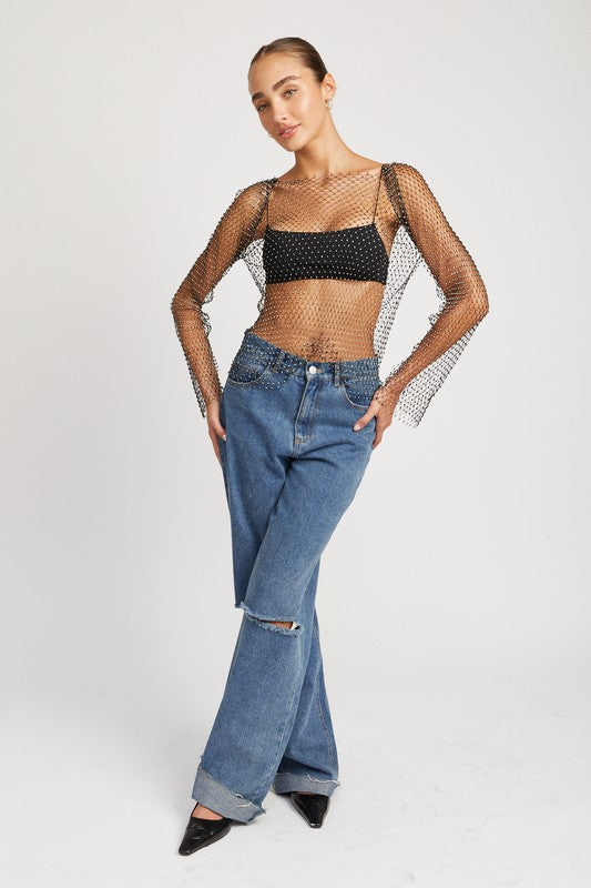 Rhinestones net top