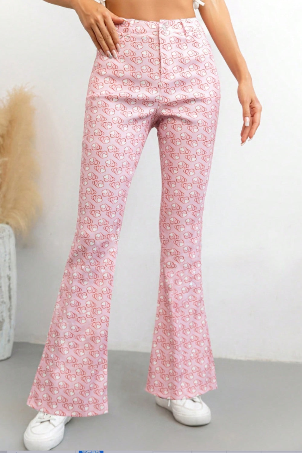 Printed High Waist Flare Pants with Pockets