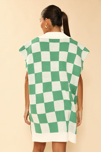 Green Check knit poncho