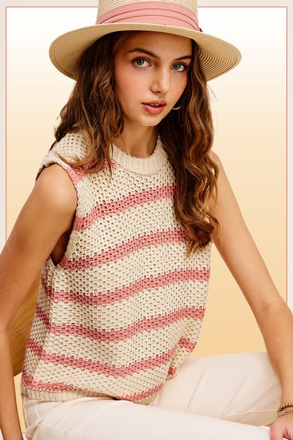 Chunky Stripe Sleeveless Sweater Top