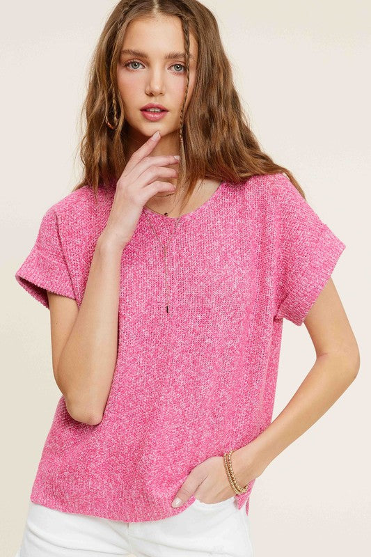 Soft Lightweight V-Neck Short Sleeve Sweater