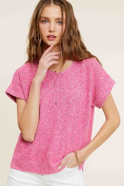 Soft Lightweight V-Neck Short Sleeve Sweater