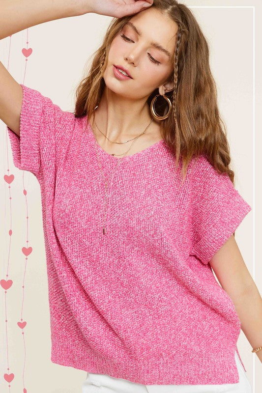 Soft Lightweight V-Neck Short Sleeve Sweater