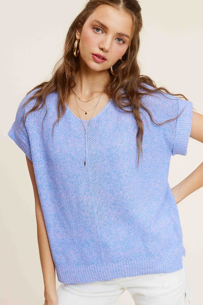 Soft Lightweight V-Neck Short Sleeve Sweater