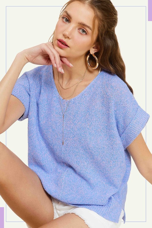 Soft Lightweight V-Neck Short Sleeve Sweater