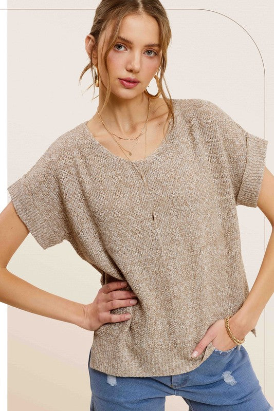 Soft Lightweight V-Neck Short Sleeve Sweater