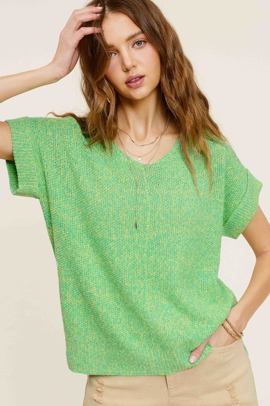 Soft Lightweight V-Neck Short Sleeve Sweater