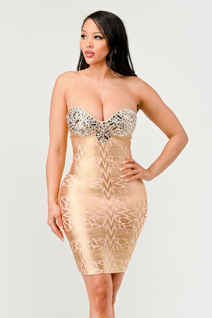 Gilded Glamour Strapless Dress