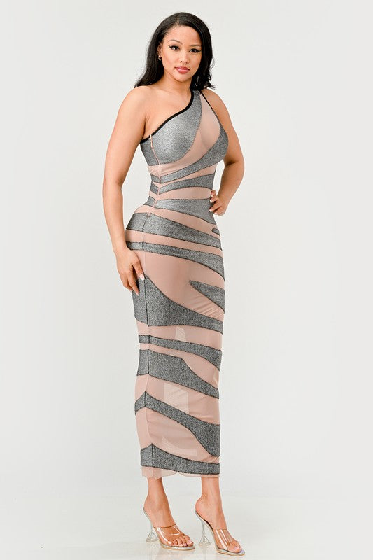 Metallic Bandage Mesh Insert Dress