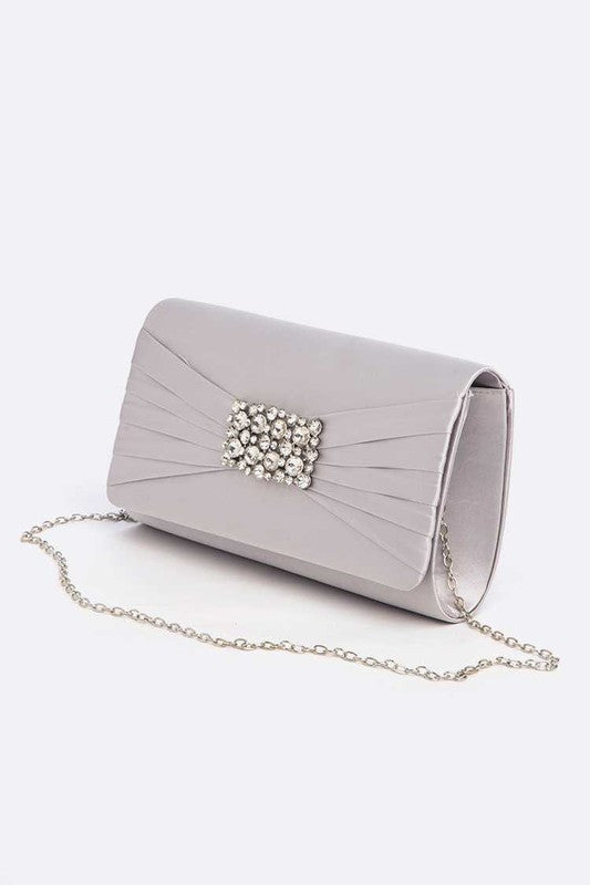 Crystal Accent Satin Pleated Clutch Bag