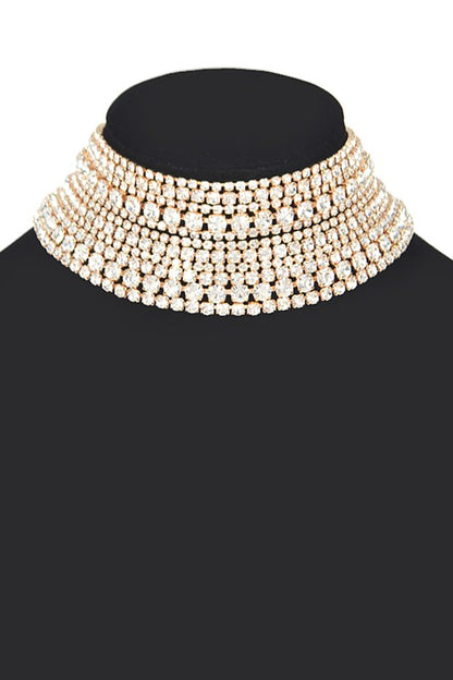 Mix Layered Statement Rhinestone Choker Necklace