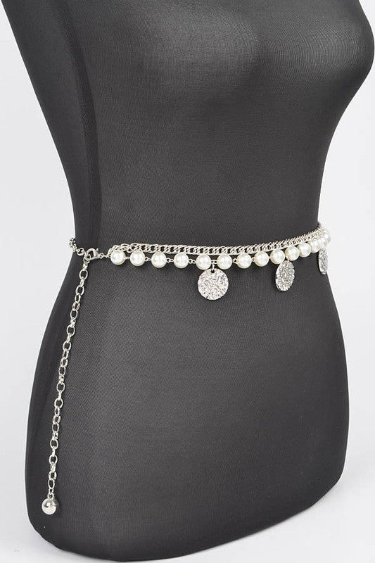 Plus Size Fringe Disk Pearl Accent Chain Belt