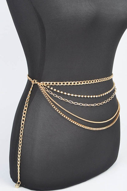 Plus Size Mix Chain Rhinestone Layered Chain Belt