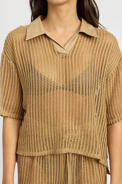 Tan Collared Lounge Shirt