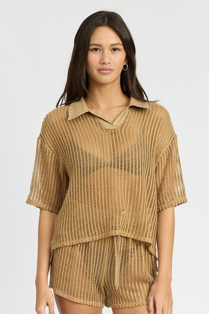 Tan Collared Lounge Shirt