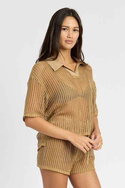 Tan Collared Lounge Shirt