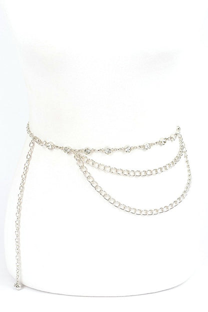 Rhinestone Station Mix Layer Chain Belt