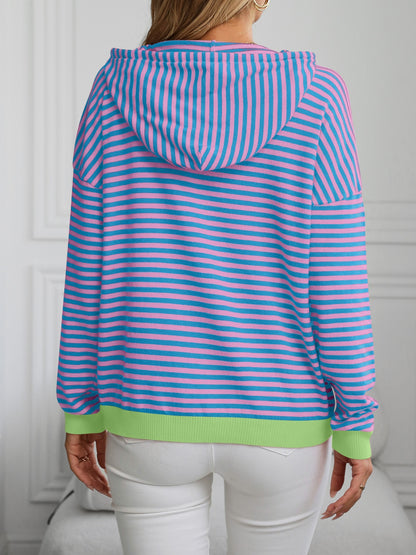 Striped Long Sleeve Hooded Knit Top