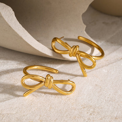 18K Gold-Plated Bow C-Hoop Earrings