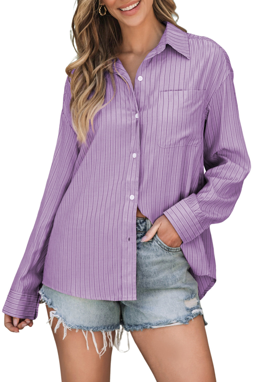 Striped Button Up Long Sleeve Shirt