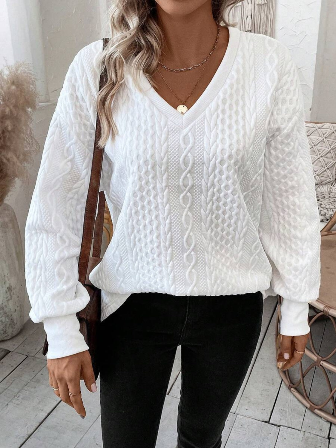 V-Neck Long Sleeve Sweatshirt