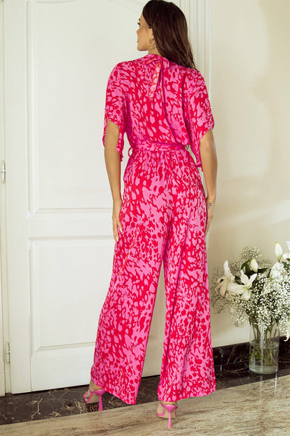 Printed Mock Neck Kimono Sleeve Jumpsuit